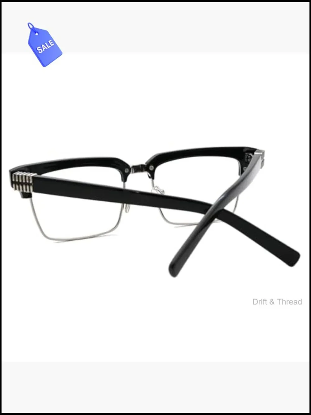 Semi Rimless Rectangle Blue Light Glasses for Men Women Black Square Eyewear